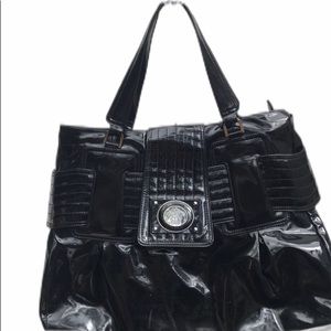 Versace black patent leather shoulder bag silver
